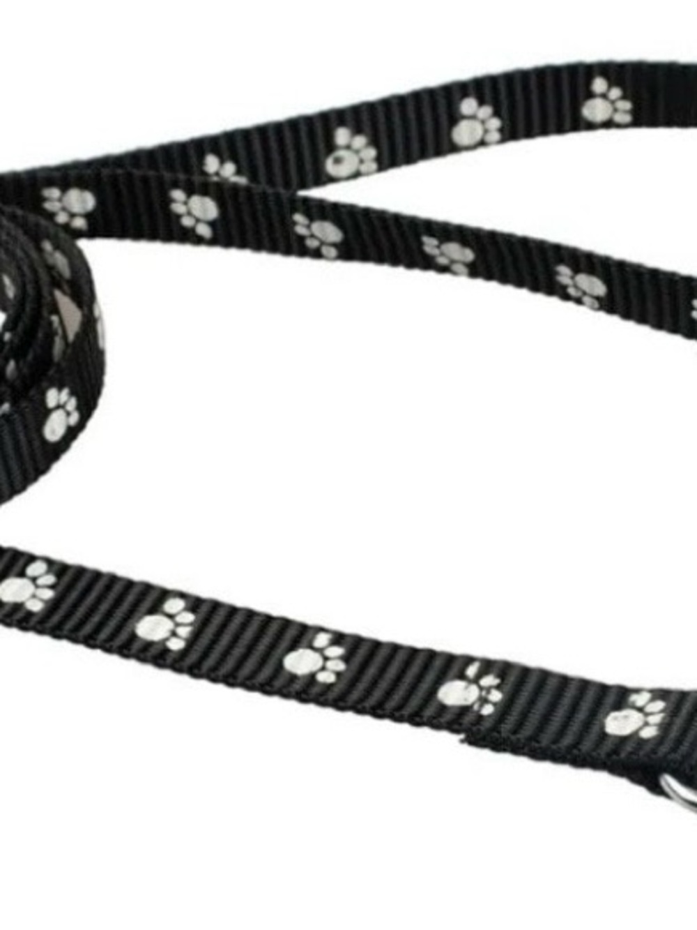 Reflective Dog Leash: Black Nylon with Paw Prints 5' Medium Breed
